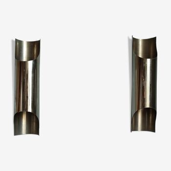 Pair of stainless steel wall lamps from the 60s and 70s