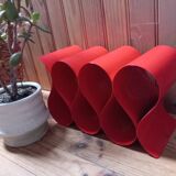 Red painted metal bottle holder, vintage 1980