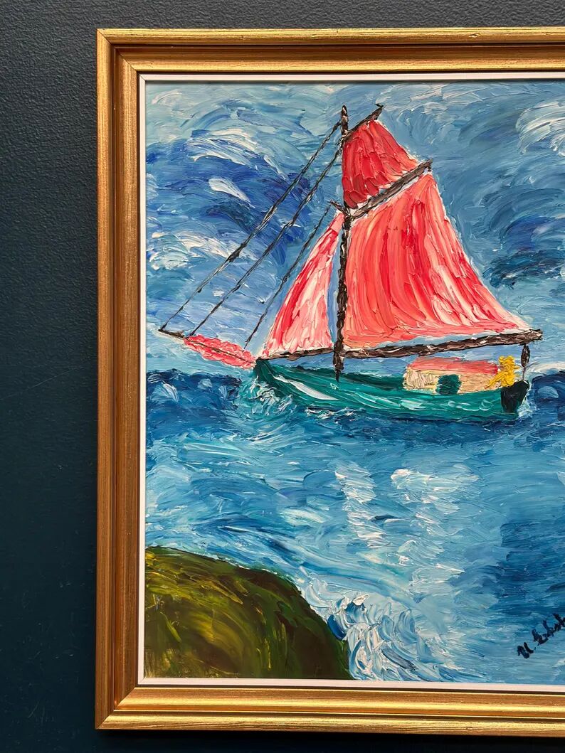Original Swedish Oil on Panel – “Sailboat on the Water” by U. Ekshard – Signed – Dated 1971 – Vintage & Framed