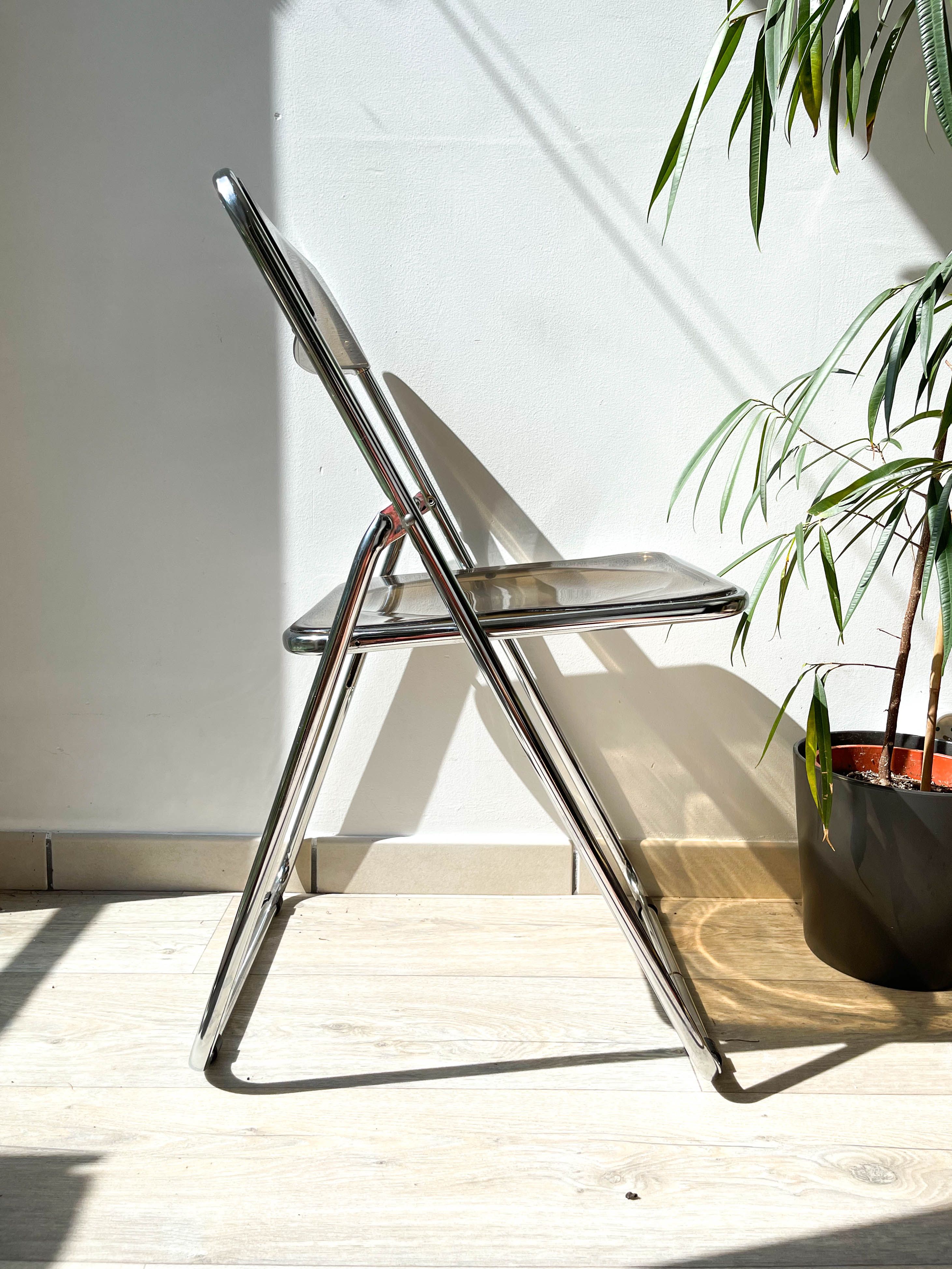 Folding chair chrome and plexi smoked 70s