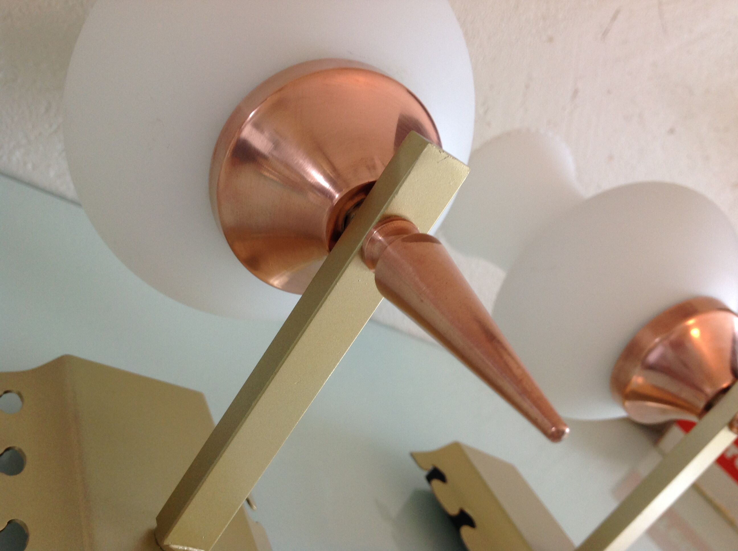 Pair of red copper and white opaline sconces 60s-70s
