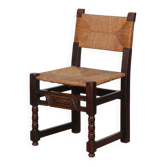 Rush seat chair in solid wood, French craftsmanship, 1940.