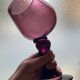 Duo of purple tinted bubbled glass cups