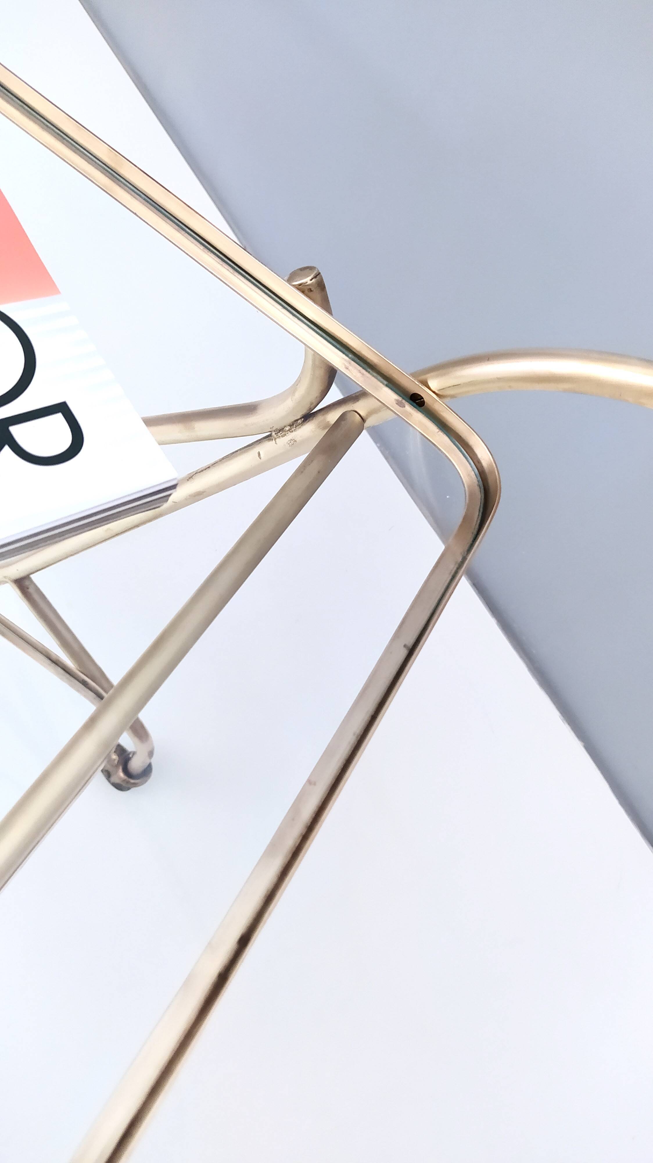Vintage Brass Serving Cart with Glass Shelves, Italy