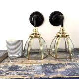 Pair of brass and glass wall lights