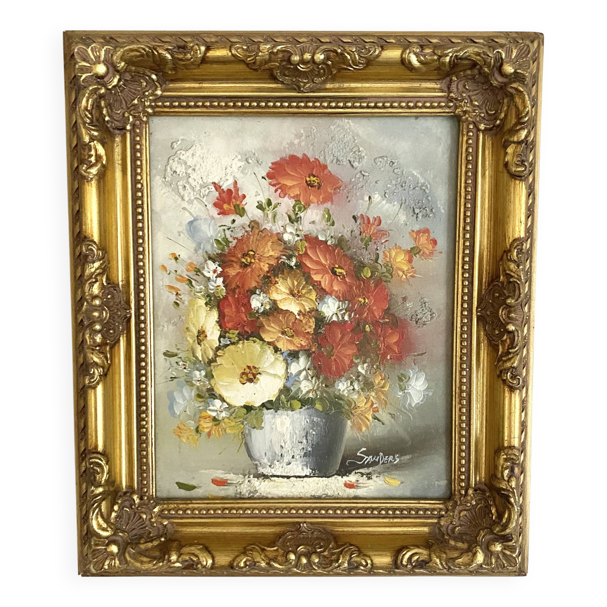Bouquet painting, oil on framed canvas Sanders