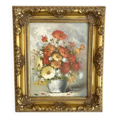 Bouquet painting, oil on framed canvas Sanders