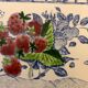 Gien cake dish, blue bird and fruit, design Isabelle de Borchgrave