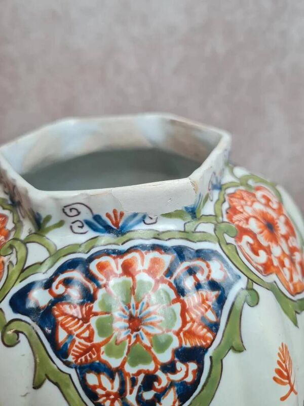 Potiche couverte ancienne en faïence de Desvres Fourmaintraux XIXe décor chinoiserie chien de Fô