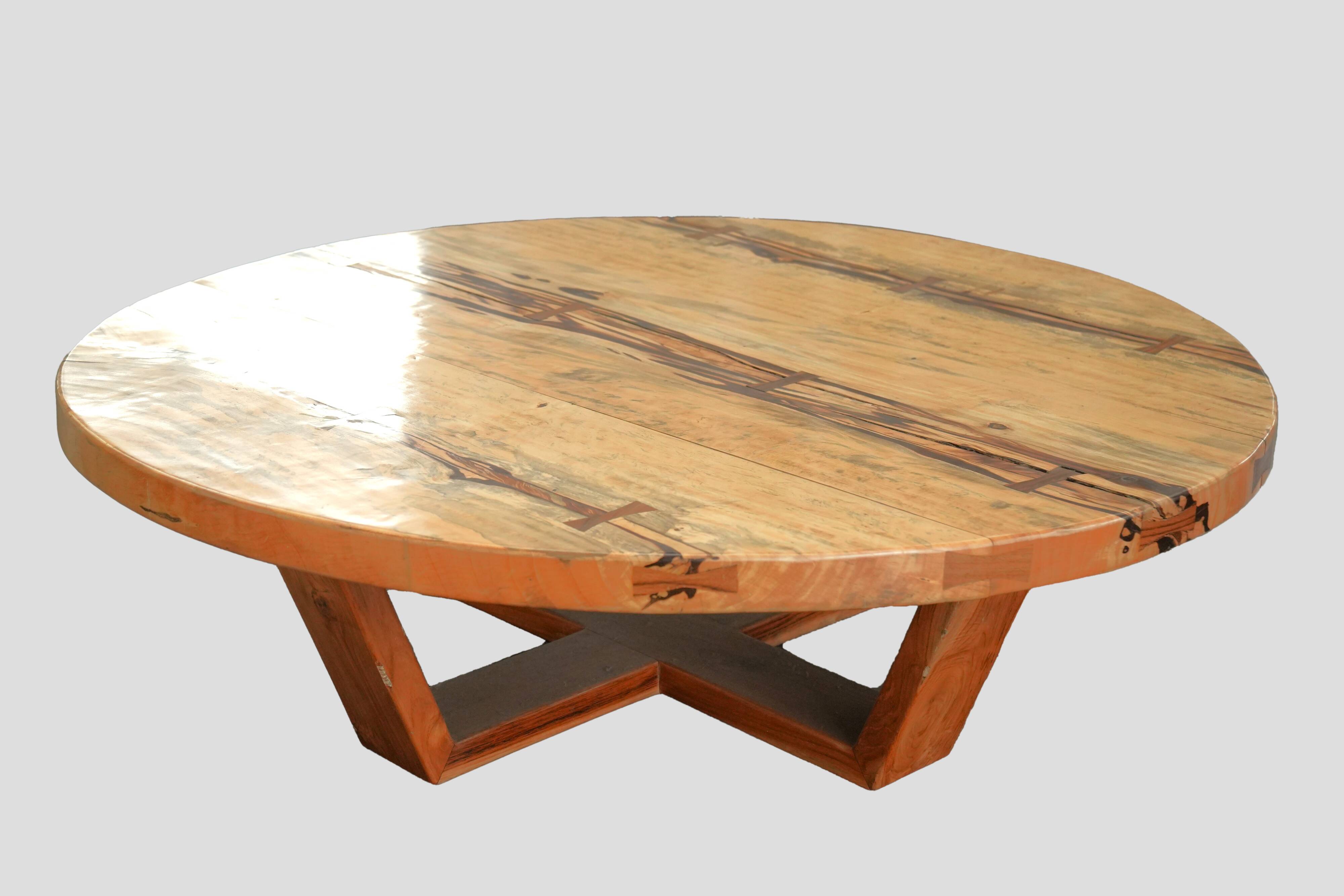 Monumental Artisan-Crafted Mixed Wood Round Coffee Table