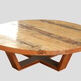 Monumental Artisan-Crafted Mixed Wood Round Coffee Table