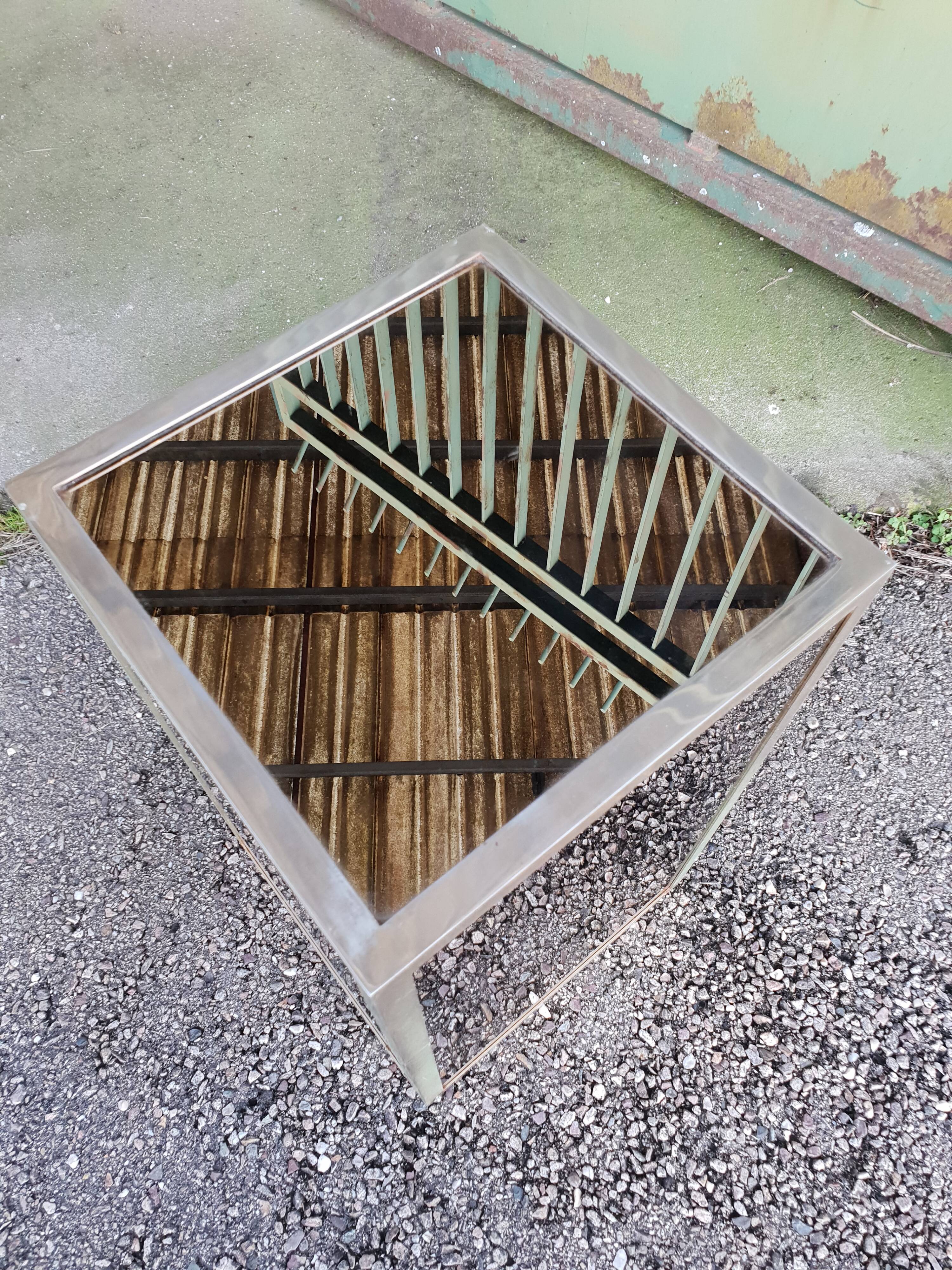 Pair of glass and nickel-plated brass tables from the 1950s