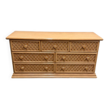 Oak & faux rattan-front dresser - Chest of drawers by Maugrion for Roche Bobois