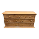 Oak & faux rattan-front dresser - Chest of drawers by Maugrion for Roche Bobois