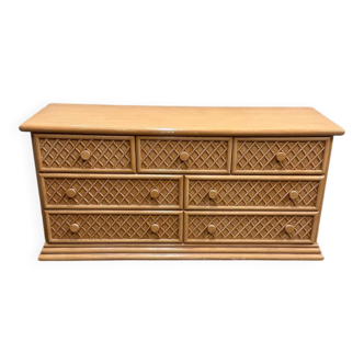 Oak & faux rattan-front dresser - Chest of drawers by Maugrion for Roche Bobois