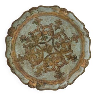 Vintage Venetian tray in golden and green tones.