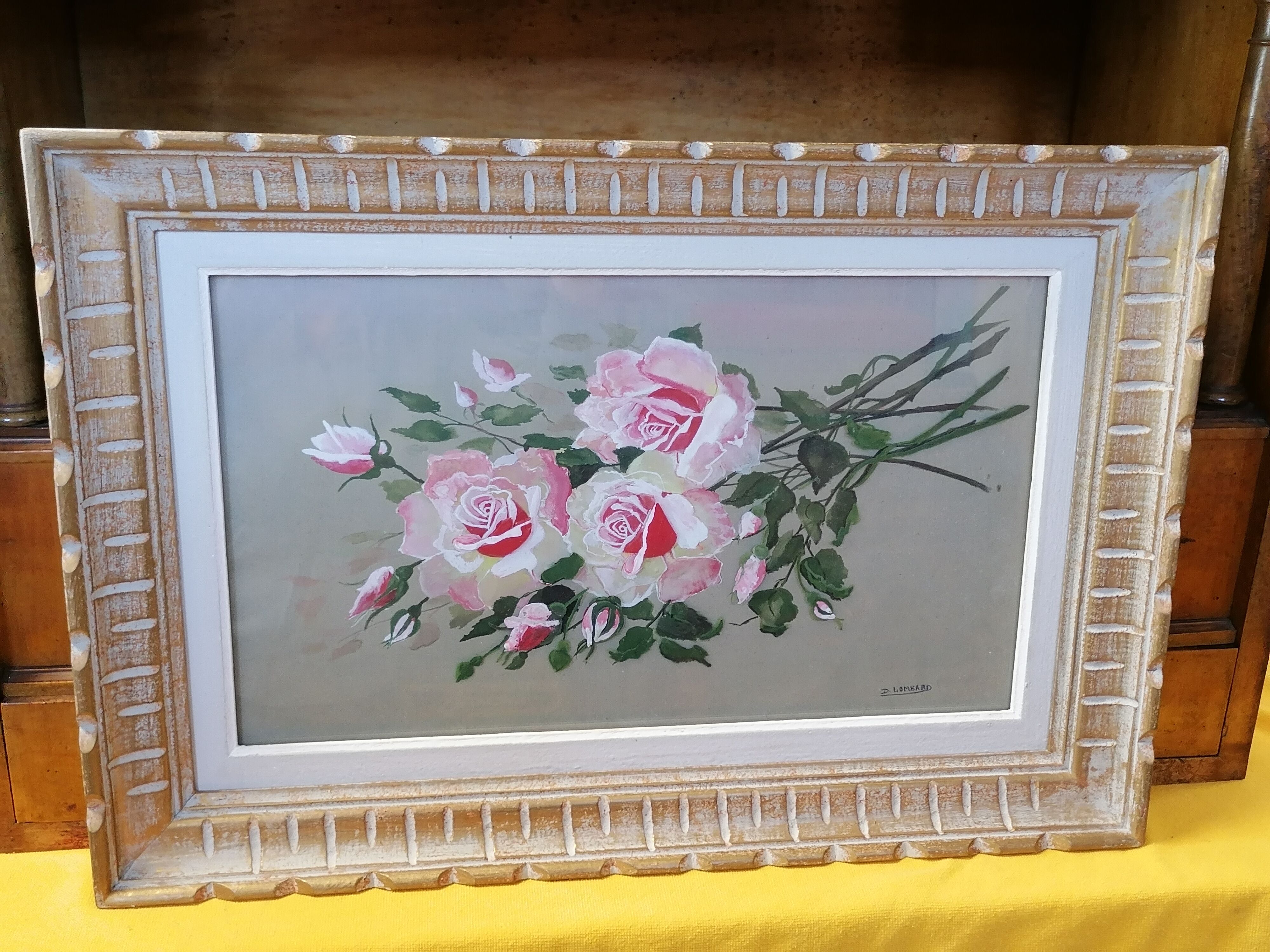 Watercolor painting bouquet of roses signed D. Lombard