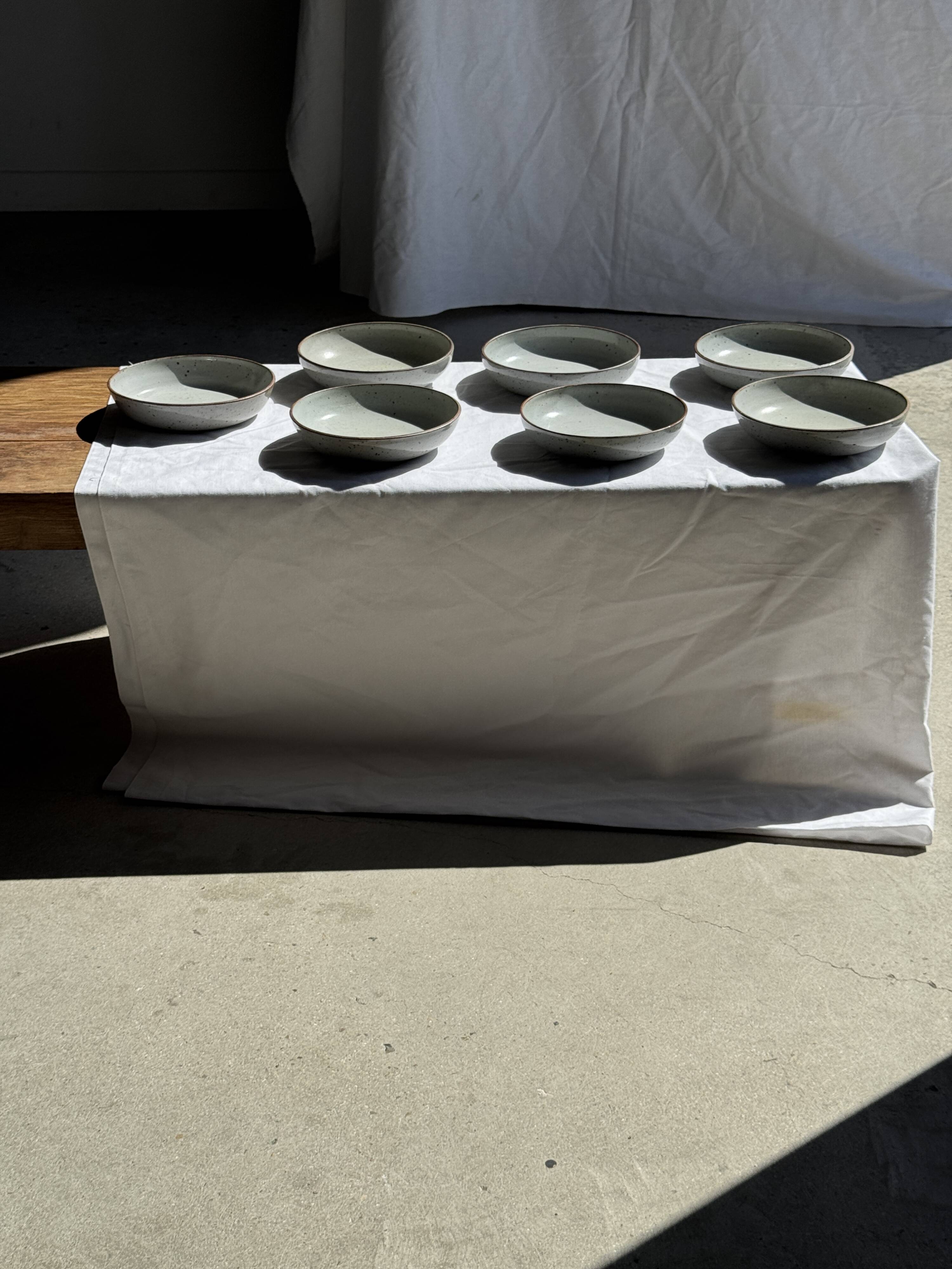 Set of 7 handmade grey glazed ceramic deep plates D18.5 H5.