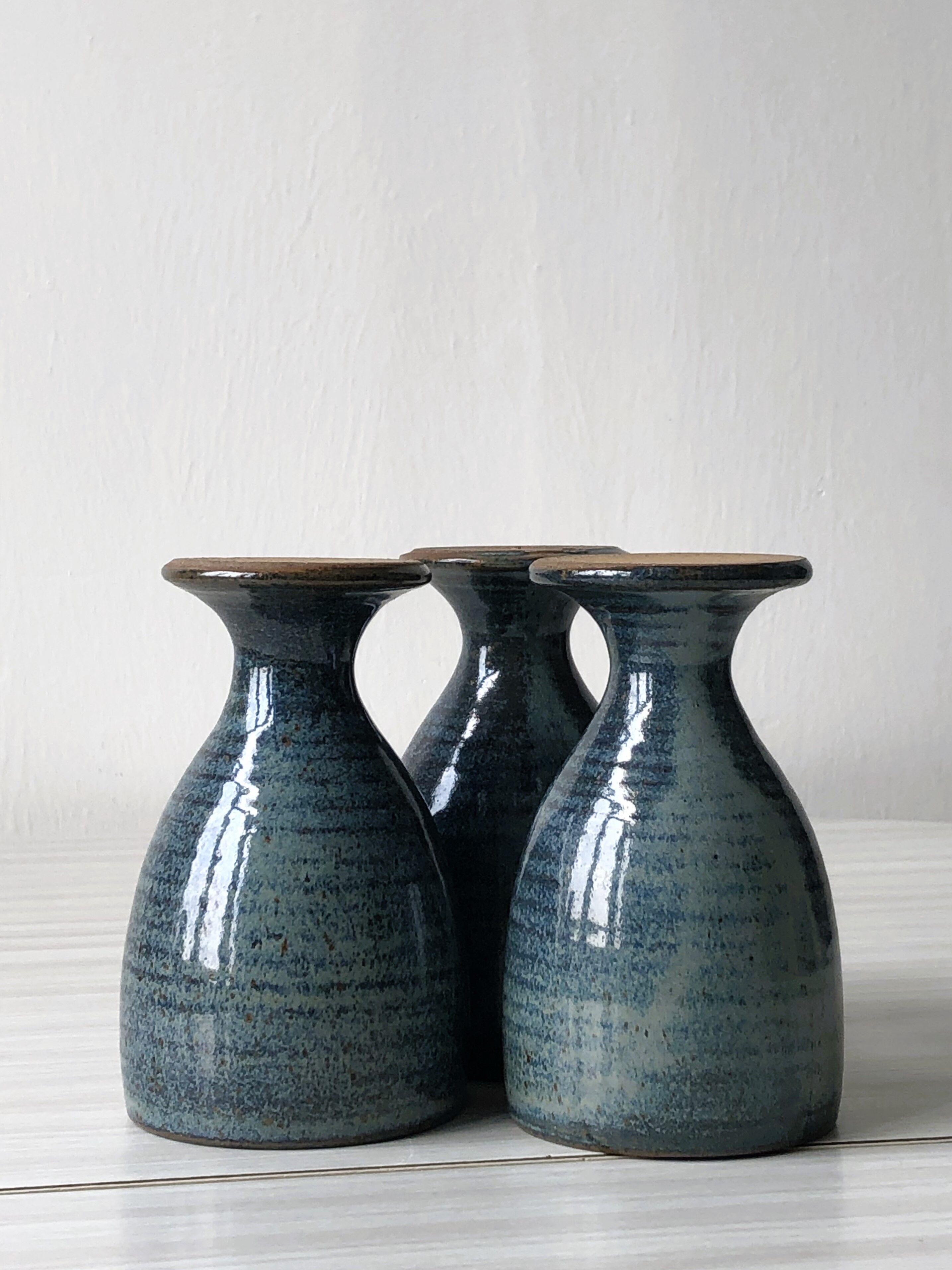 Set of 3 mazagrans / genuine stoneware cuts with bright bluish and glazed TBE shades