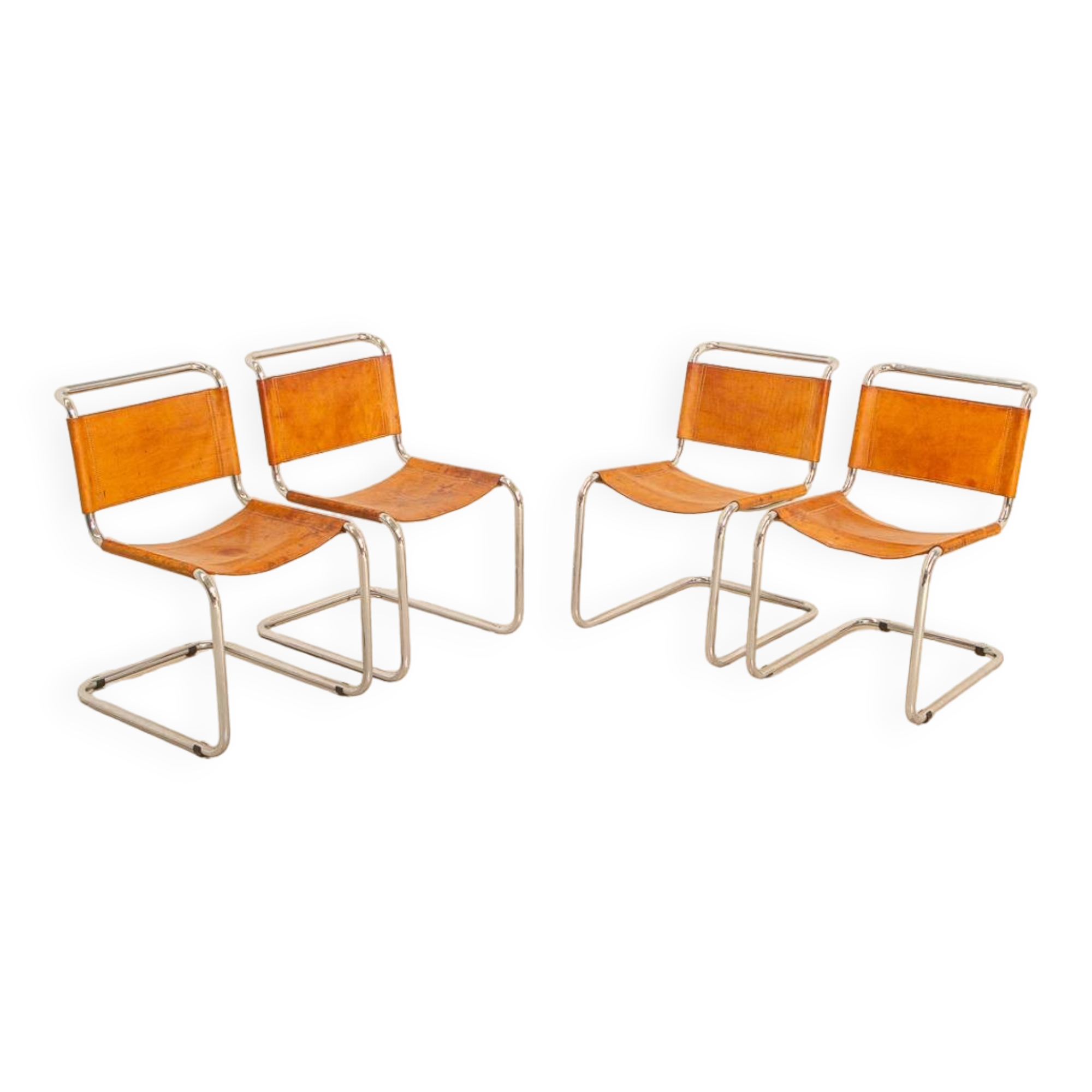 4 "S33" cognac leather chairs by Mart Stam for Fasem 80's