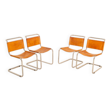4 "S33" cognac leather chairs by Mart Stam for Fasem 80's