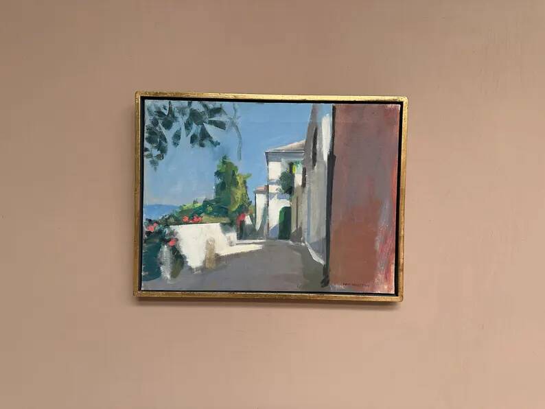 Original Swedish Oil on Canvas – “Town” by Mats Rydstern – Signed – Vintage & Framed – 37 × 49 cm (14.6" × 19.3")