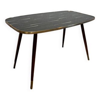 Table basse formica vintage pied compas année 50 motif géométrique rayures