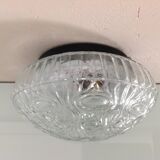 Round structured glass ceiling light / vintage 60s-70s