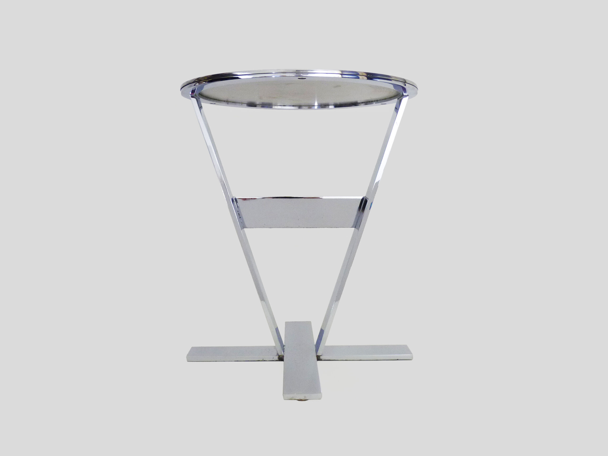 Prototype pedestal table, stool, sofa end, chrome metal and stainless steel German design