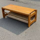 Scandinavian pine bench with canvas storage, 1970s