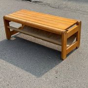 Scandinavian pine bench with canvas storage, 1970s