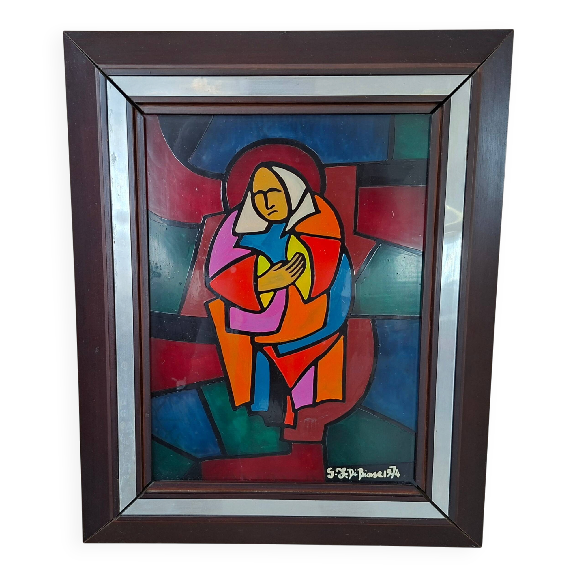 Opéra original "Madonna" – S.F. Di Biase, 1974 – Émail sur verre