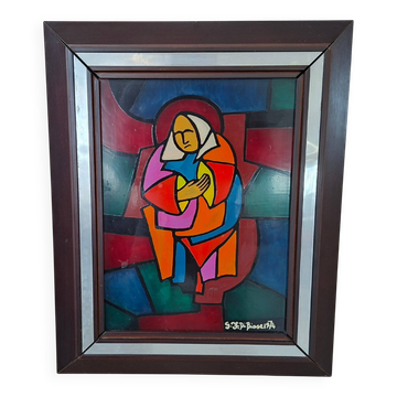 Opera originale "Madonna" – S.F. Di Biase, 1974 – Smalto su vetro