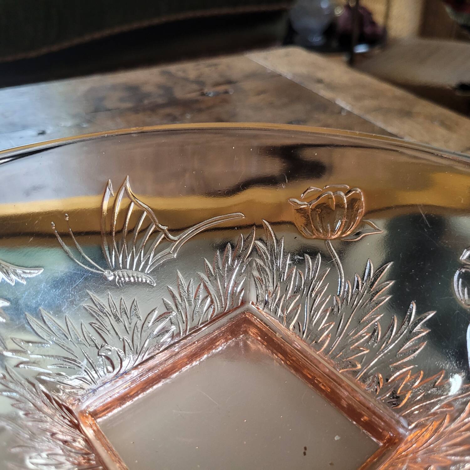 Art Deco molded pink glass bowl – Vallérysthal or Bohemian – 1930s