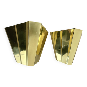 Rare set of 2 cubic solid brass wall light sconces by egoluce, italy 1980s