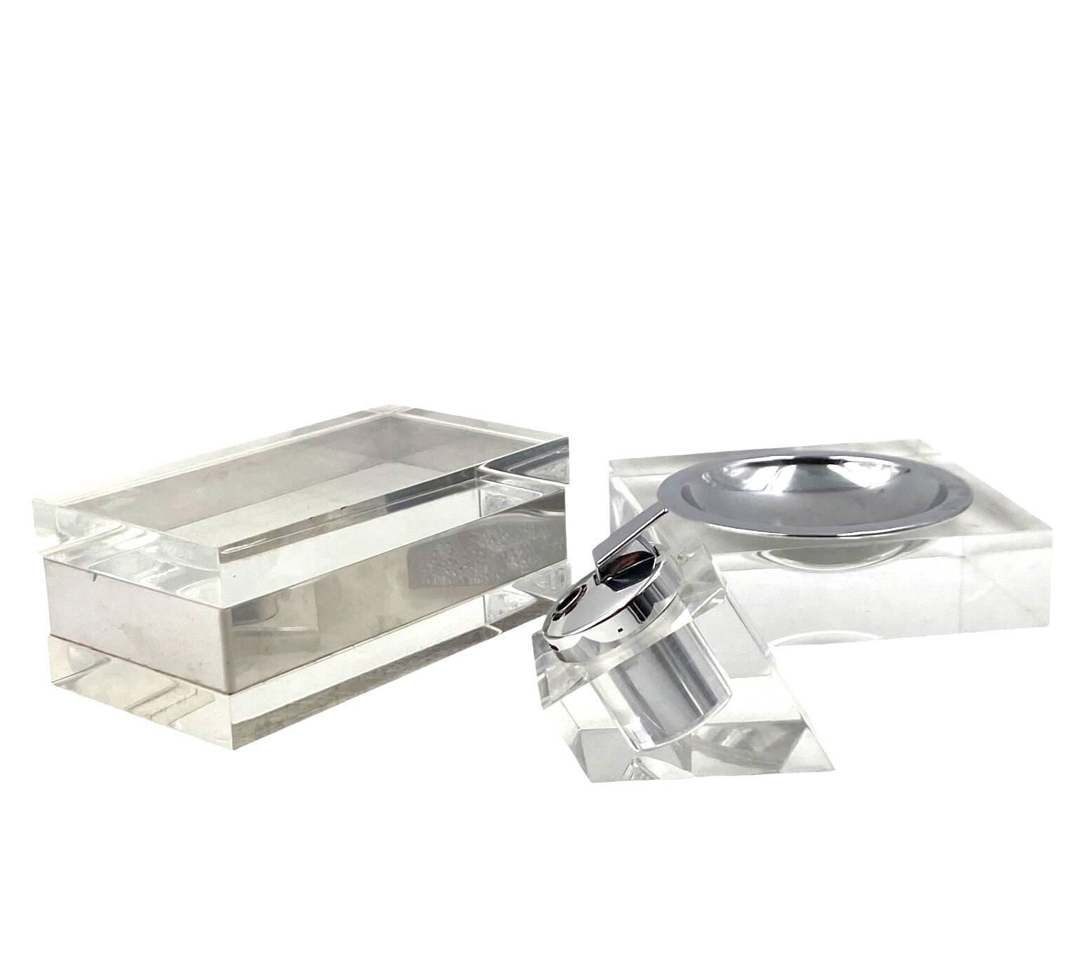 Hollywood regency lucite smoking set, Guzzini  Italy 1970