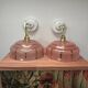 Pair of white ceramic wall lights with pink glass