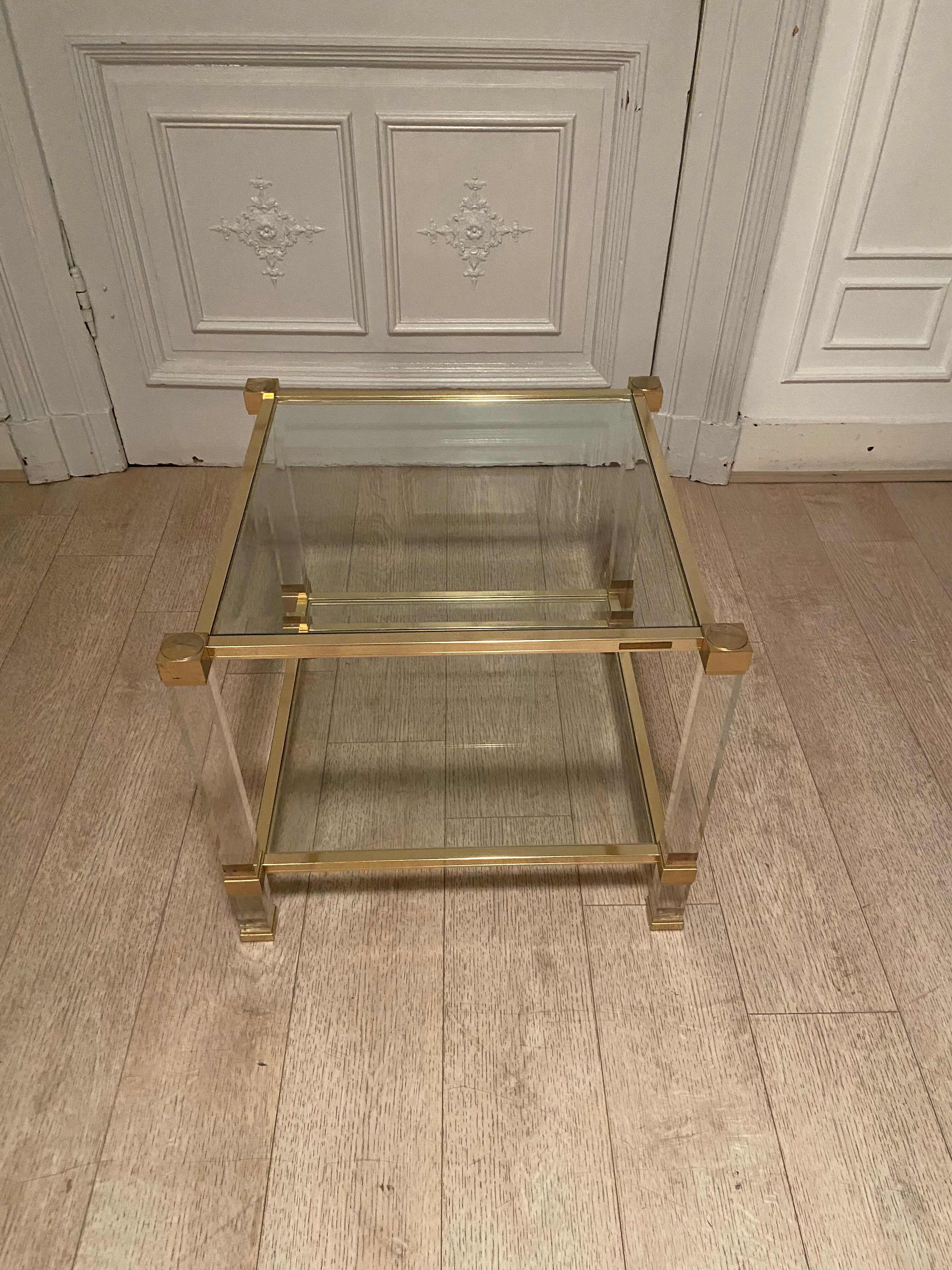 Plexi and gilded side table, Pierre Vandel, 1970s
