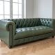 Classic 3-seater Chesterfield sofa in green leather