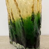 Vase vintage en verre écorce jaune et vert, années 1970