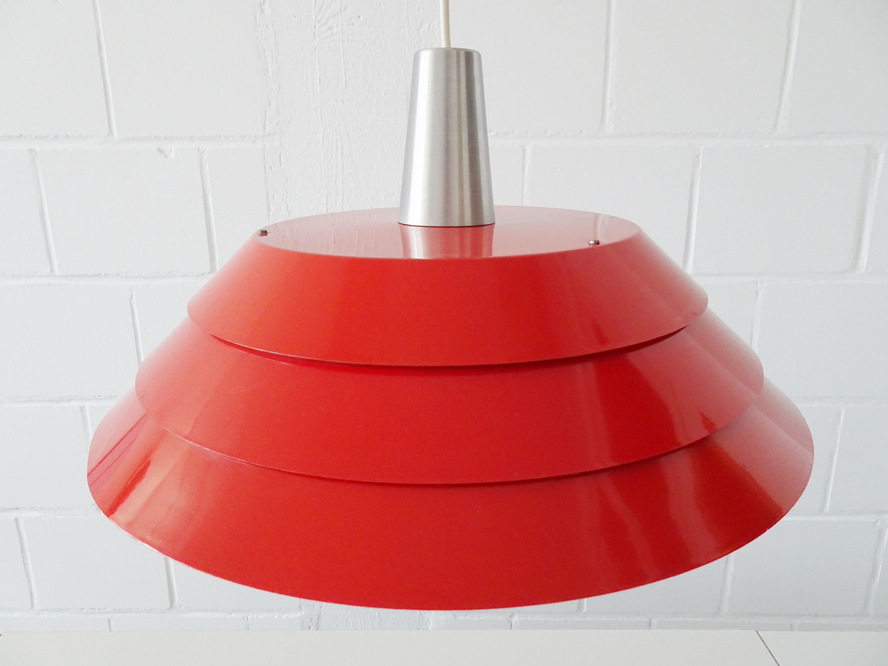 Metal hanging lamp red Mid Century Scandinavian design, pendant light