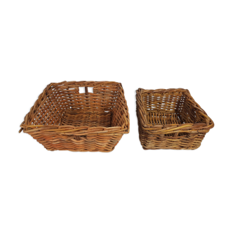 2 old rattan baskets, vintage 1930/1950