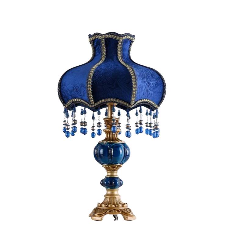 Vintage Table Lamp with Blue Floral Glass Shade - Romantic Accent Lamp for Bedroom