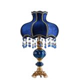 Vintage Table Lamp with Blue Floral Glass Shade - Romantic Accent Lamp for Bedroom