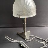 Art Deco table lamp – Chromed metal and molded pressed glass – Attributed to Création Tief