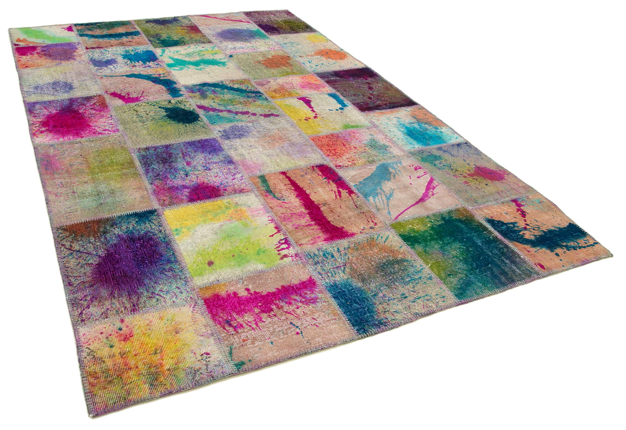 Handwoven Oriental Overdyed 198 cm x 302 cm Multicolor Patchwork Rug