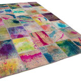 Handwoven Oriental Overdyed 198 cm x 302 cm Multicolor Patchwork Rug