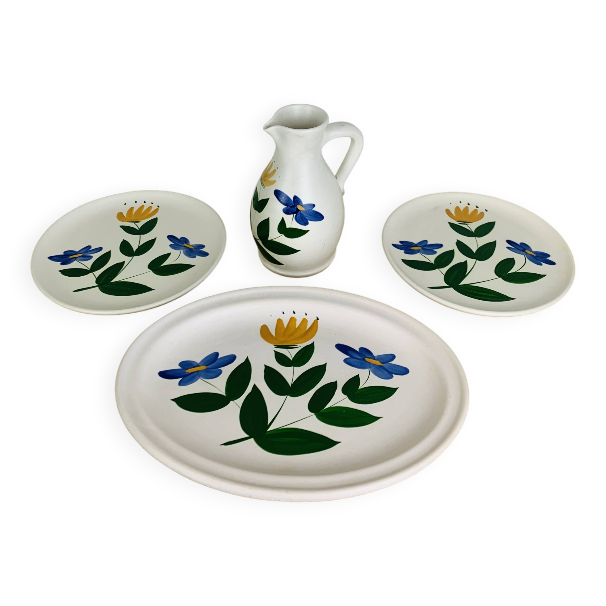 3 vintage ceramic dishes and pitcher from the 50s Poteries du Marais