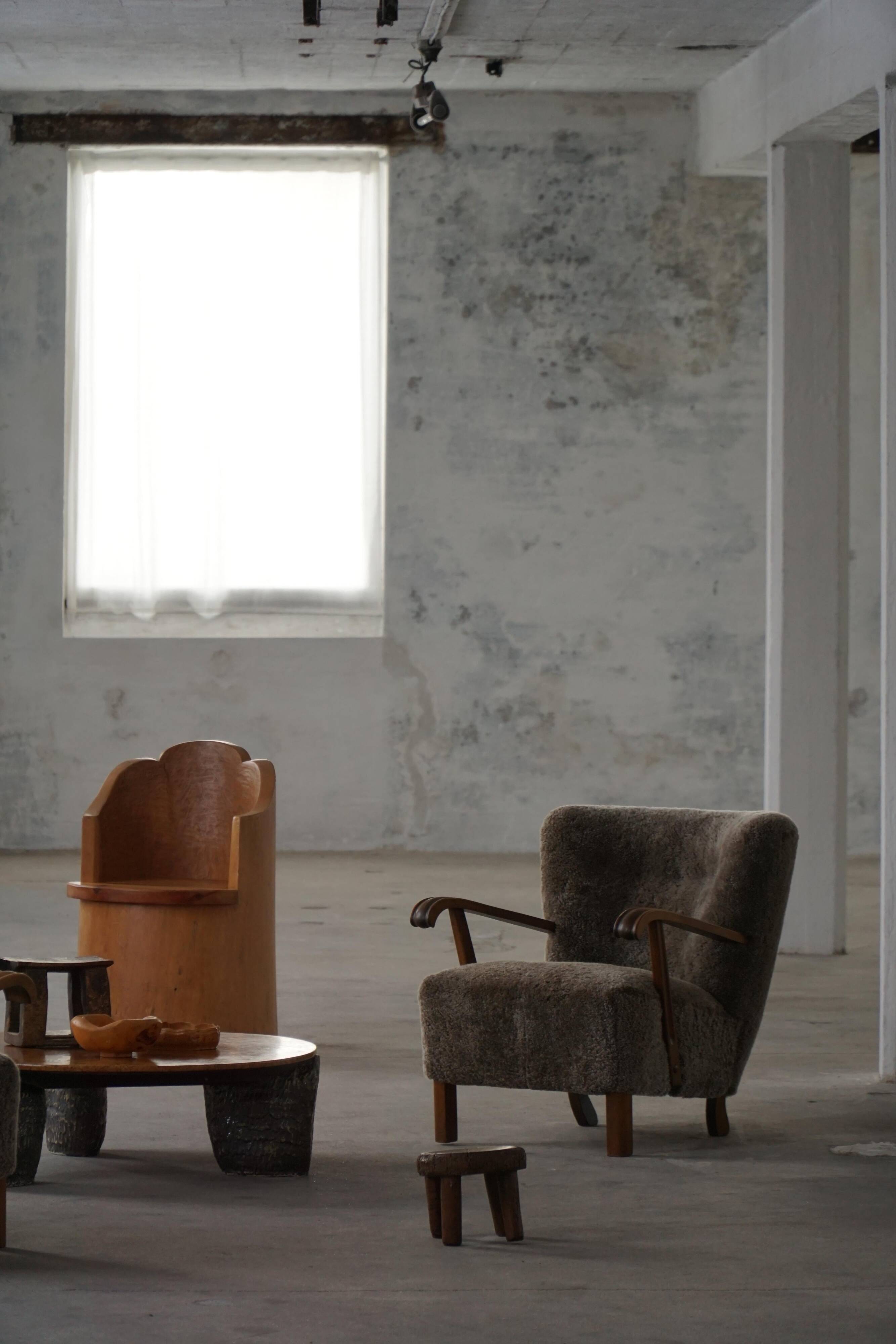 Fauteuil Stump Moderne en Pin Massif, par un Ébéniste Suédois, Wabi Sabi, années 1960