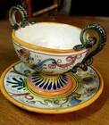 Small Cup and Saucer Majolica Fantechi Sesto Fiorentino Antique